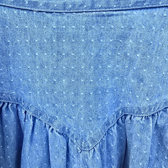 Polka-Dot Denim Midi Skirt – Vintage 90's Juniors, Fun & Flirty! Size 7 Juniors - Picture 3 of 7